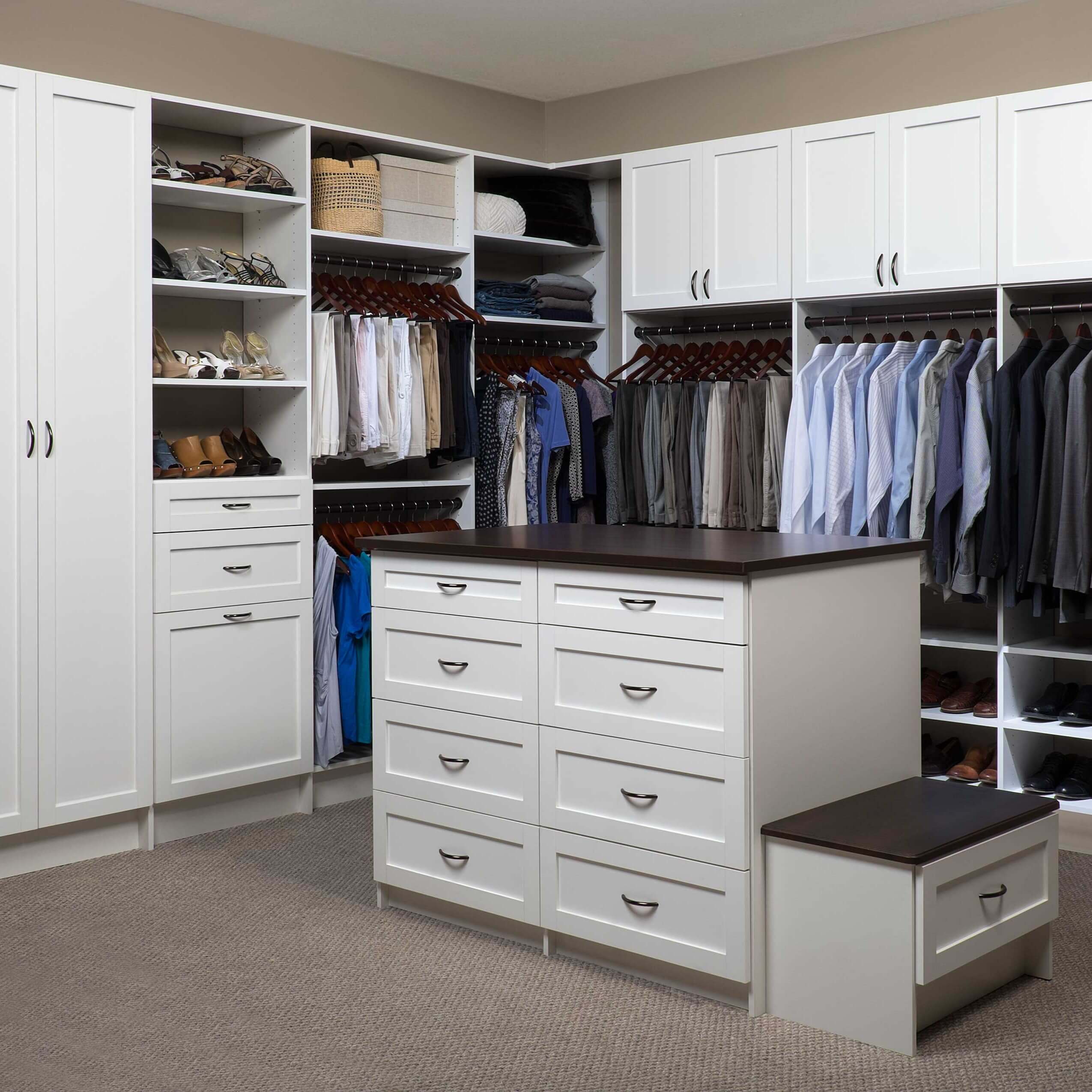 White-Shaker-Walk-In-Closet-with-Coco-Counter-Island-Wide-Angle-Mar-2014